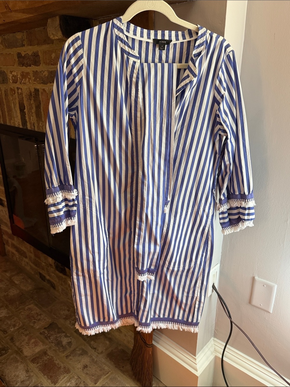 J Crew Blue and White Striped Dress with Tassel Detail